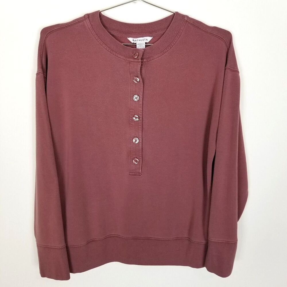 Athleta Women's Balance Henley‎ Sweatshirt Size S Tawney Rose Pullover